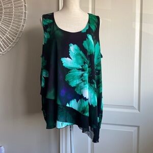 Penningtons - Asymmetrical Floral Top in Black & Green​​​​​​​​​​​​